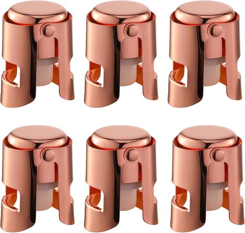Champagne Stoppers with Stainless Steel Champagne Saver with Food Grade Silicone Leak proof Keep Fresh Suitable for Champagne, Cava, Prosecco and Sparkling(RoseGold, 6 Pack)