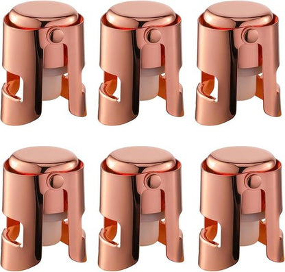 Champagne Stoppers with Stainless Steel Champagne Saver with Food Grade Silicone Leak proof Keep Fresh Suitable for Champagne, Cava, Prosecco and Sparkling(RoseGold, 6 Pack)