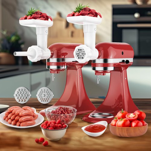 Fruit and Vegetable Strainer Attachment for Kitchenaid Stand Mixer, Includes Food Grinder Attachment for Kitchenaid Mixers, with Sausage Stuffer Tubes and Fruits Jucier Auger Strainer By HOZODO