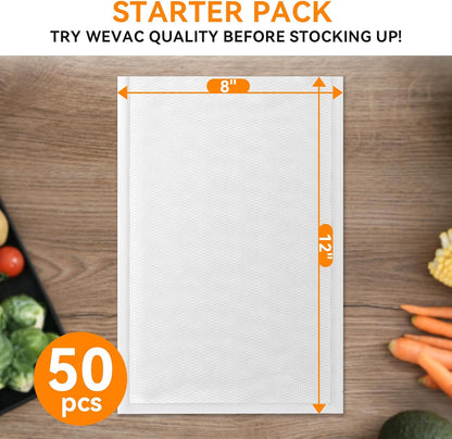 Wevac Vacuum Sealer Bags - Heavy-Duty BPA-Free Food Storage | 50 Count (8"×12"), Puncture-Resistant, Freezer & Sous Vide Safe