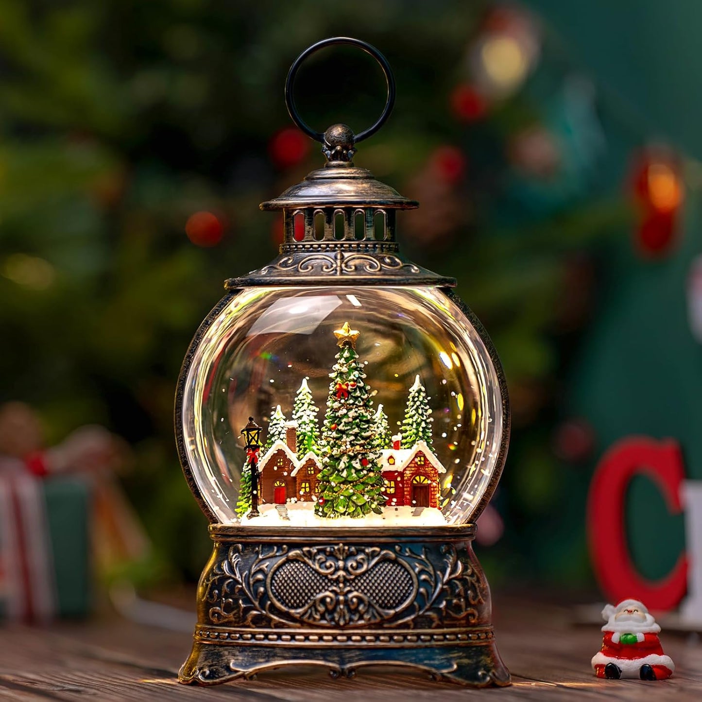 Regine Switzerland Christmas Snow Globe Lantern - Musical Water Lantern with Timer & USB/Battery Operated | Festive Decoration Gift