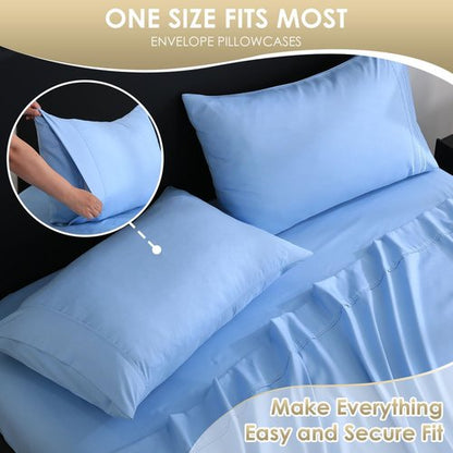 CozySmile Luxury Silky Soft Bed Sheet Set - 6 Piece Full Size | Fits 16" Deep Pocket Mattresses, Wrinkle-Free & Breathable Cooling, Sky Blue