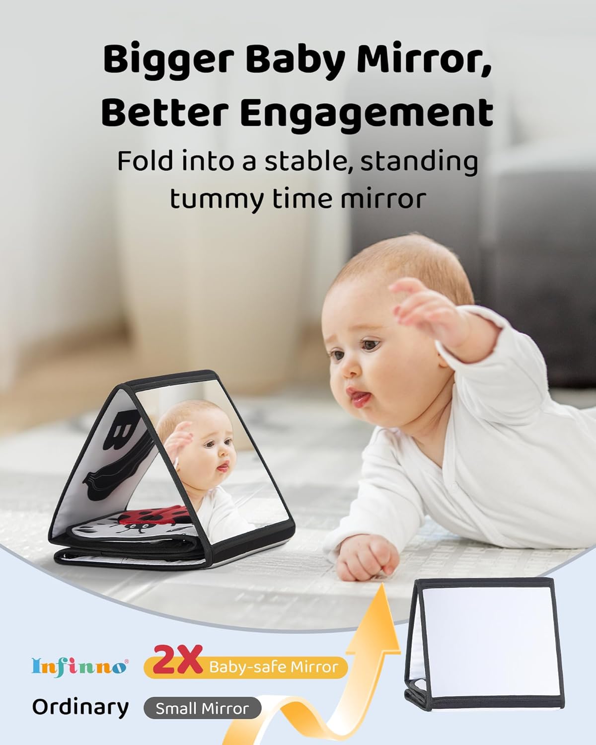 Skiennix Black and White Baby Books - Tummy Time Mirror & Sensory Toys for Infant Brain Development | High Contrast Montessori Toy for 0-6 Months
