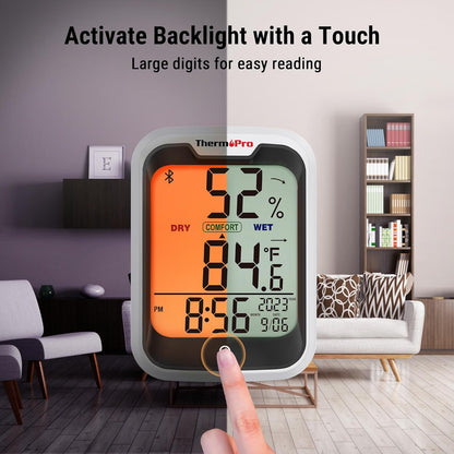 ThermoPro TP358 Bluetooth Thermometer - Smart Indoor Temperature & Humidity Sensor | 260Ft Range, Backlit Display