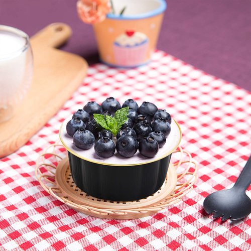 Beasea Disposable Ramekins 8oz, 100 Pack Black Gold Aluminum Foil Cups with Lids, Disposable Creme Brulee Muffin Cupcake Baking Cup Mini Pudding Cups for Party Wedding Birthday