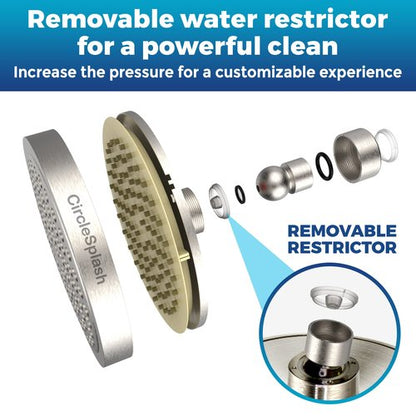 High Pressure Shower Head Anti-Clogging Silicone Nozzles 2.5 GPM Removable Restrictor - Easy to Clean - Easy to Install with Plumbers Tape - 6 inch - Brushed Nickel Finish (Brushed Nickel, 2.5GPM)