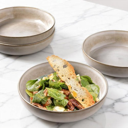 GBHOME Large Ceramic Pasta Bowls Set of 4 - 38oz Stoneware, Microwave Safe, Reactive Glaze - Cappuccino
