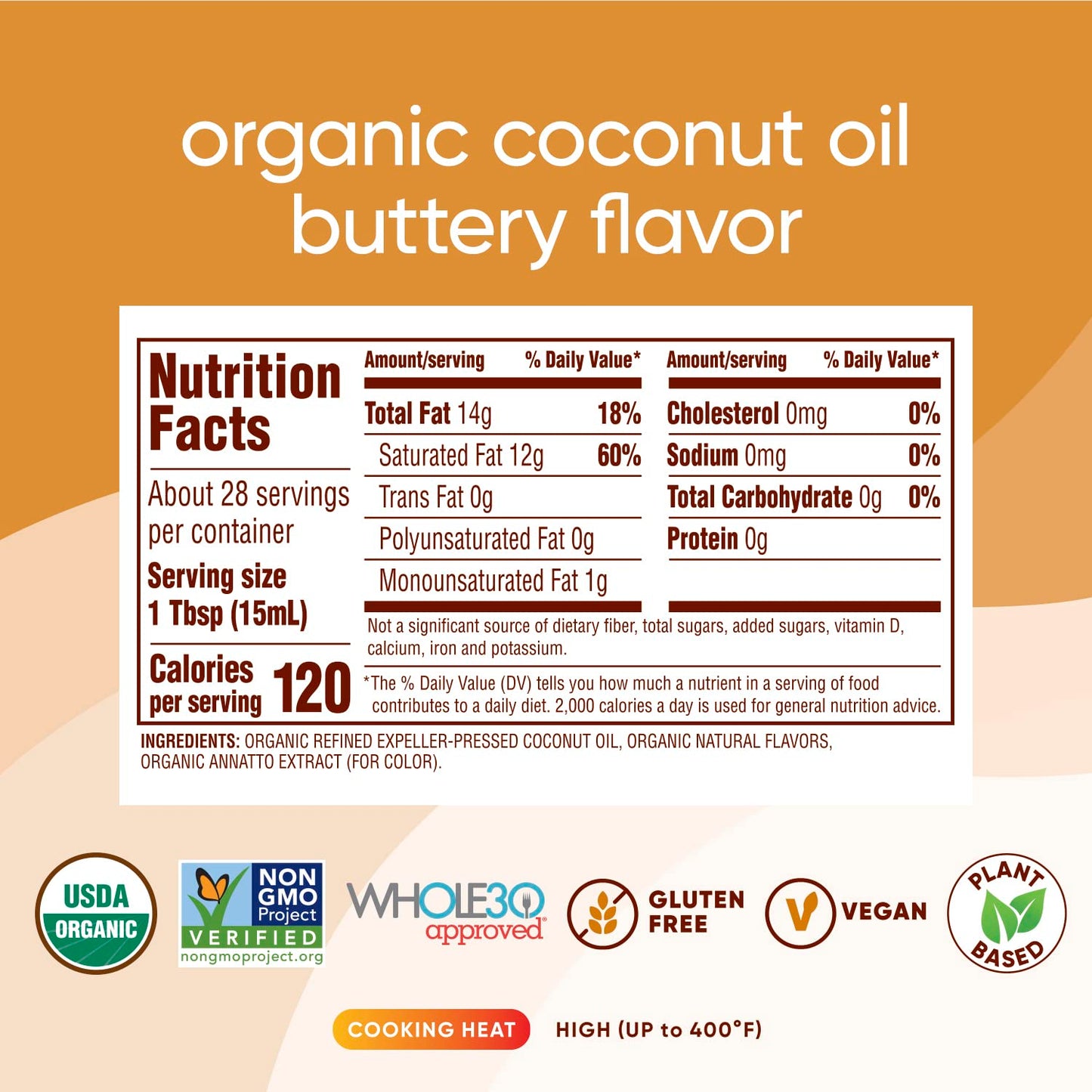 Nutiva Organic Coconut Oil - Non-Dairy Butter Flavor, 14 Ounce (Pack of 2) | USDA Organic, Vegan, Gluten-Free