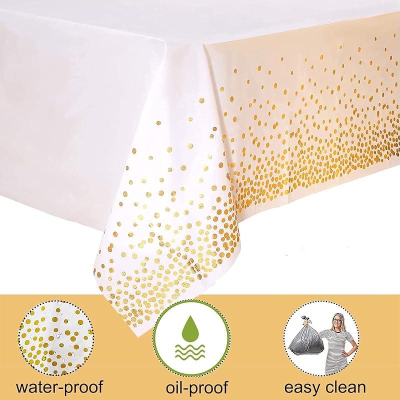 2 Pack White and Gold Disposable Tablecloths, 54 x 108 in – Rectangular Party Covers (Variation: White+2 Pack)