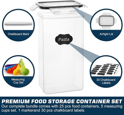 M MCIRCO Airtight Food Storage Containers - 25-Piece Set for Kitchen Organization | Plastic with Lids, Labels & Measuring Cups