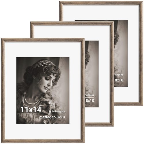 11x14 Picture Frame Set of 3 - Solid Walnut Wood Picture Frames with HD Tempered Glass, Handcrafted Rounded Corner 11 x 14 Wooden Frame Matted to 8x10 Photos, Horizontal or Vertical Wall Display