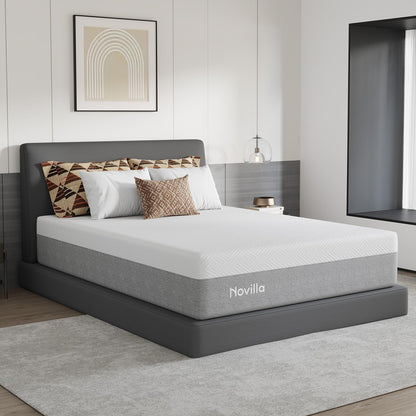 Novilla 14 Inch Queen Size Gel Memory Foam Mattress in a Box, Pressure Relieving & Plush Comfort, Bliss, Grey