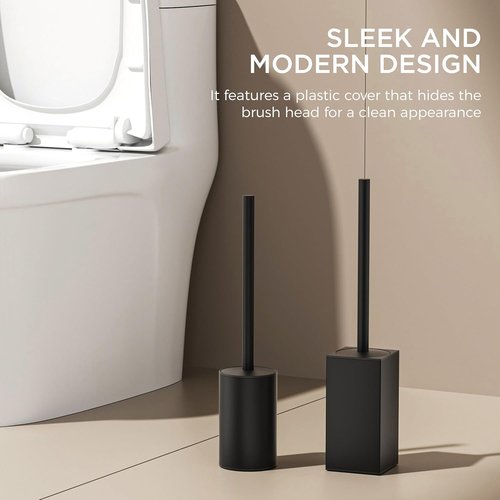 FORIOUS Toilet Brush Set - Heavy Duty 304 Stainless Steel Holder for Deep Bathroom Cleaning | Matte Black