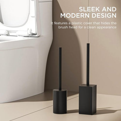 FORIOUS Toilet Brush Set - Heavy Duty 304 Stainless Steel Holder for Deep Bathroom Cleaning | Matte Black