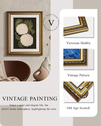 VIYYIEA Gold Framed Canvas Print - White Hydrangea Oil Painting for Home Decor | 13x16in Aesthetic Wall Art