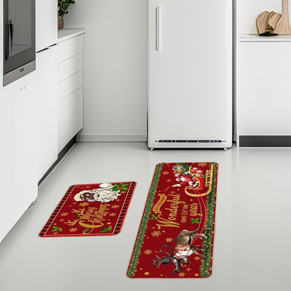 Santa Black Kitchen Rugs 2-Piece Set 17x29 & 17x47 Inches
