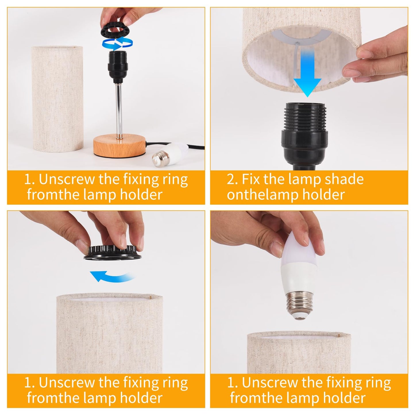 RISLG 2 Pack Small Table Lamps, Bedside Lamps for Nightstand with Wire Switch, Modern Minimalist Desk Lamp with Linen Fabric Shade for Dorm Kids Room Living Room Office Bedroom, Bulb Included