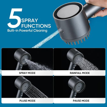 Cobbe Ion Drops Filtered Shower Head with Handheld, 4+1 Spray Mode Showerhead with Filters, Built-in Power Wash for Hard Water - Remove Chlorine - Reduces Dry Itchy Skin, Luxury Gray