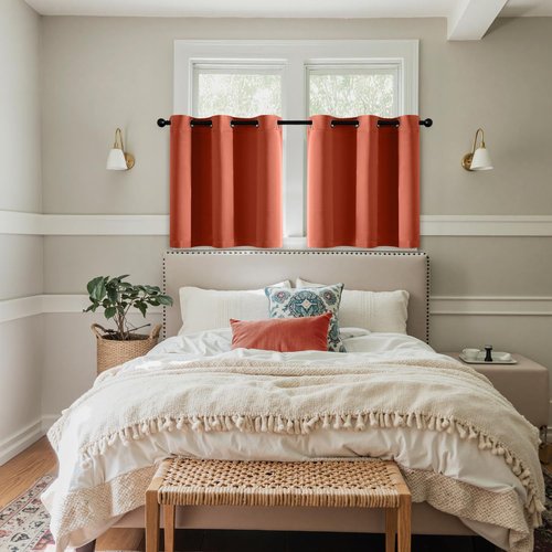 MIULEE Short Fall Curtains for Windows - Burnt Orange Blackout Half Window Curtains Thermal Insulated Privacy Drapes for Kitchen Bedroom Bathroom Grommet Small Basement Tiers W40 x L36 Inch 2 Panels