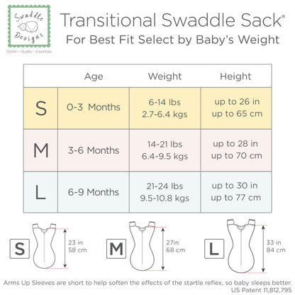 SwaddleDesigns Transitional Swaddle Sack, Arms Up Half-Length Sleeves & Mitten Cuffs, Swaddle for Newborn Transition to Baby Sleep Sack Wearable Blanket, Medium, 3-6 month, 14-21 lb, Tiny Hedgehogs