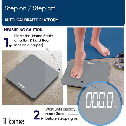 iHome Digital Scale, Bathroom Scale, Batteries Included, Scale Body Weight, Weight Scale, Digital Scale, Bathroom Scales for Weight, Digital Scales for Body Weight (Grey)