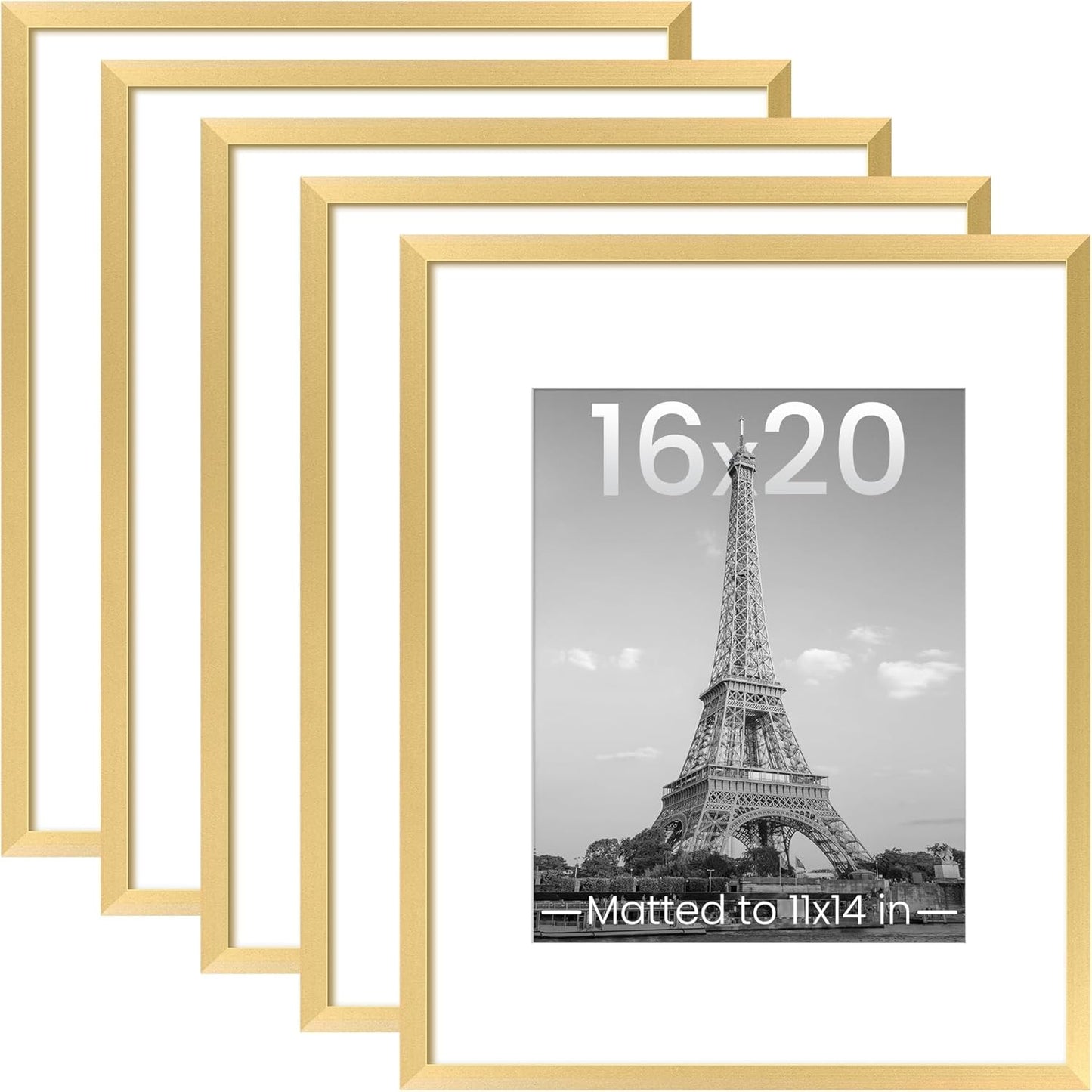 Upsimples 16x20 Picture Frame Set of 5 - Display 11x14 or 16x20 Photos | Elegant Gold Gallery Frames