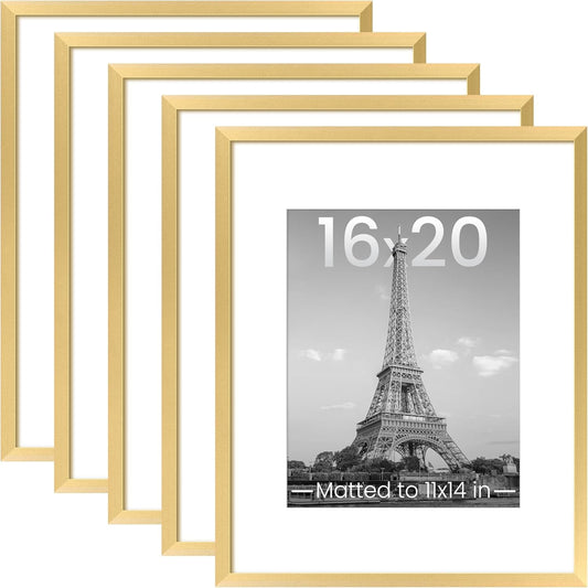 Upsimples 16x20 Picture Frame Set of 5 - Display 11x14 or 16x20 Photos | Elegant Gold Gallery Frames