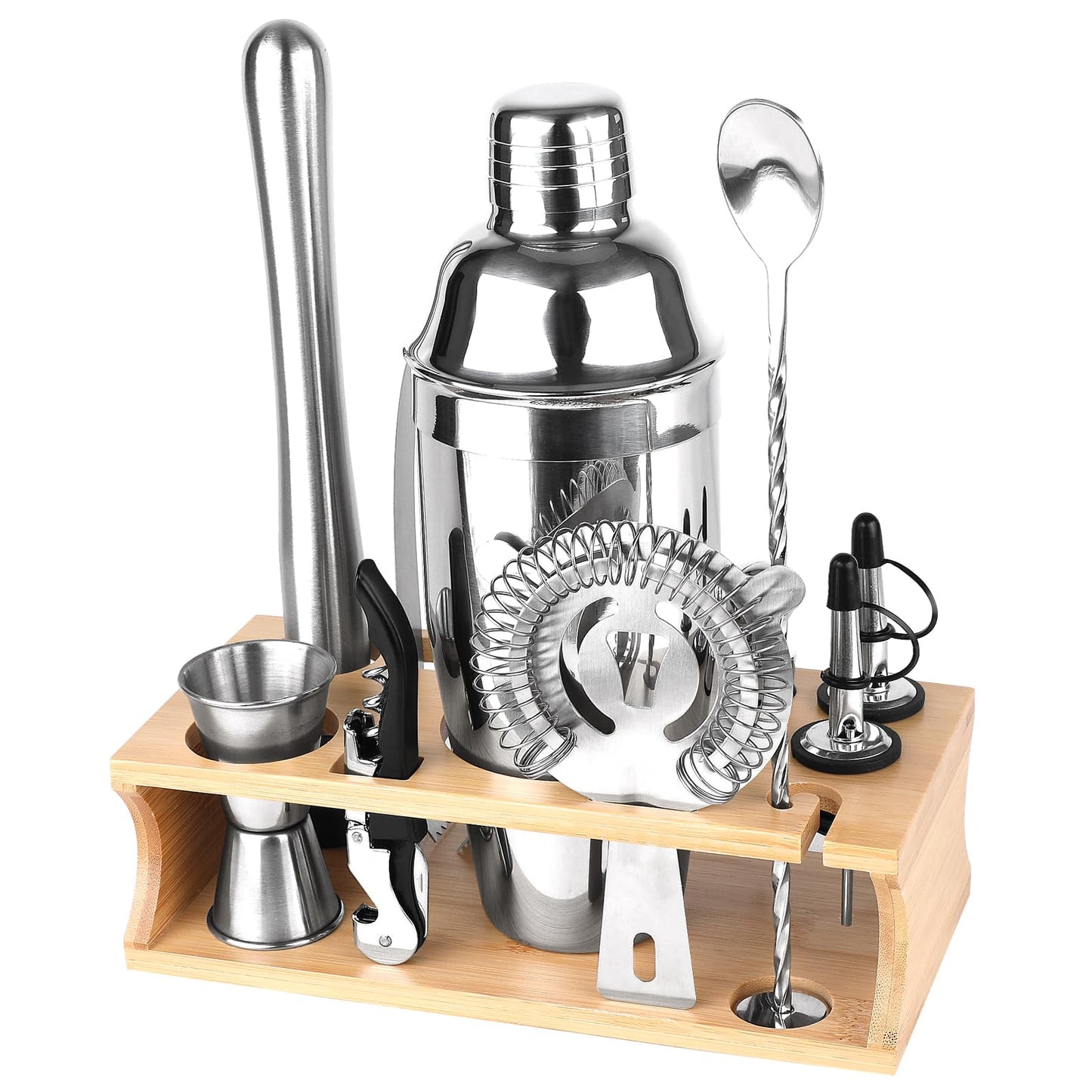 ZPUFAW Cocktail Shaker Set Bartender Kit with Stand 11-Piece Bar Tool Set Housewarming Gift Including 24oz Cocktail Shaker Martini Shaker Muddler Strainer Mixing Spoon Jigger Bar Accessories