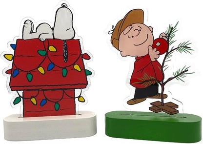Mark Feldstein Peanuts Holiday LED Tabletop Lights - Snoopy's Doghouse & Charlie Brown Tree | 6 Inch (Set of 2)