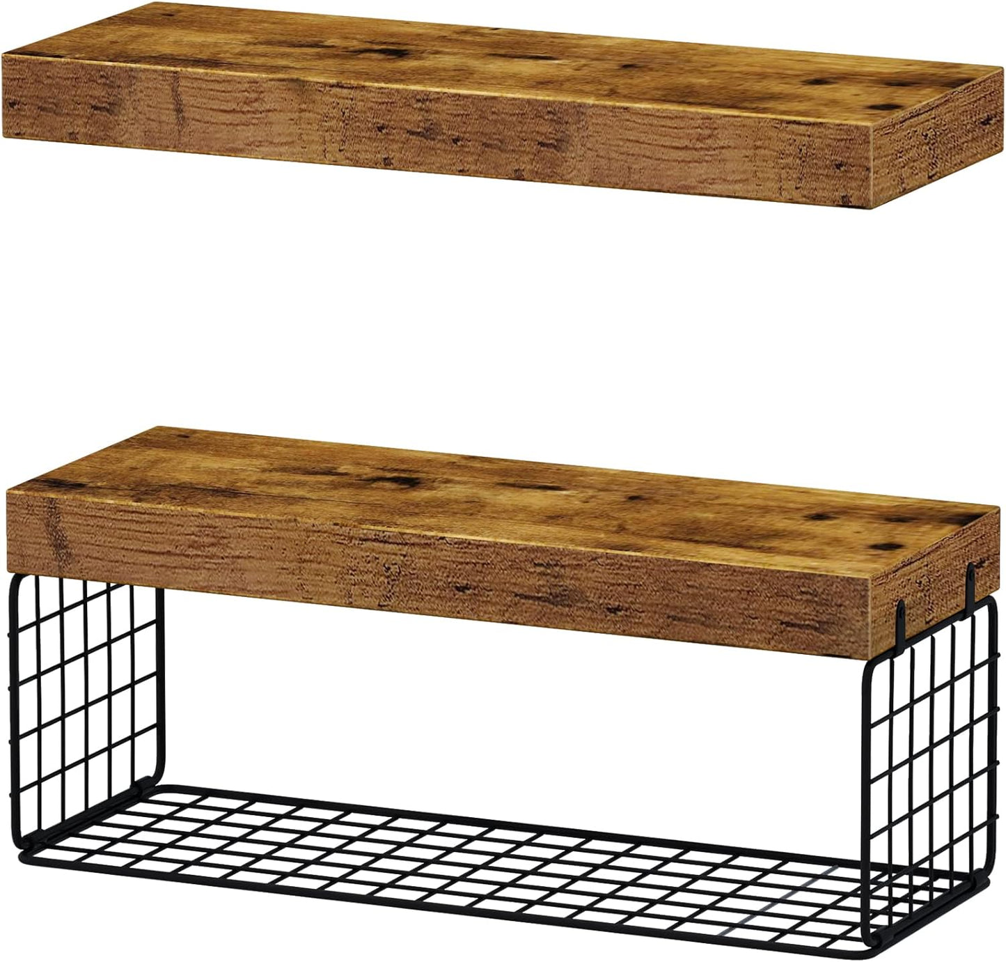 QEEIG Bathroom Shelves Over Toilet - Rustic Brown Wall Mounted Floating Shelves | Set of 2, 16 Inch for Farmhouse Decor