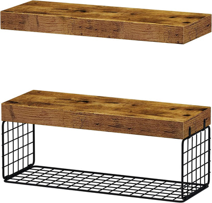 QEEIG Bathroom Shelves Over Toilet - Rustic Brown Wall Mounted Floating Shelves | Set of 2, 16 Inch for Farmhouse Decor