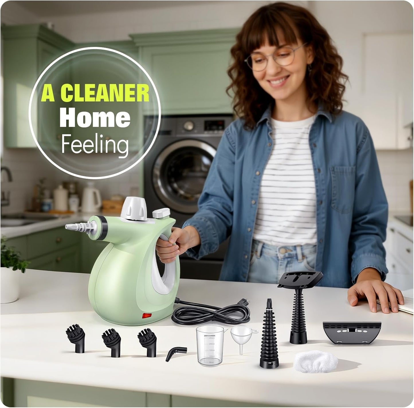 Steam Cleaner, Powerful Pressurized Handheld Steam Cleaner for Home with 11-Pc Set – Chemical-Free Multi-Surface Steamer for Effective Cleaning, Perfect for Furniture, Upholstery, Grout, Couch & Car