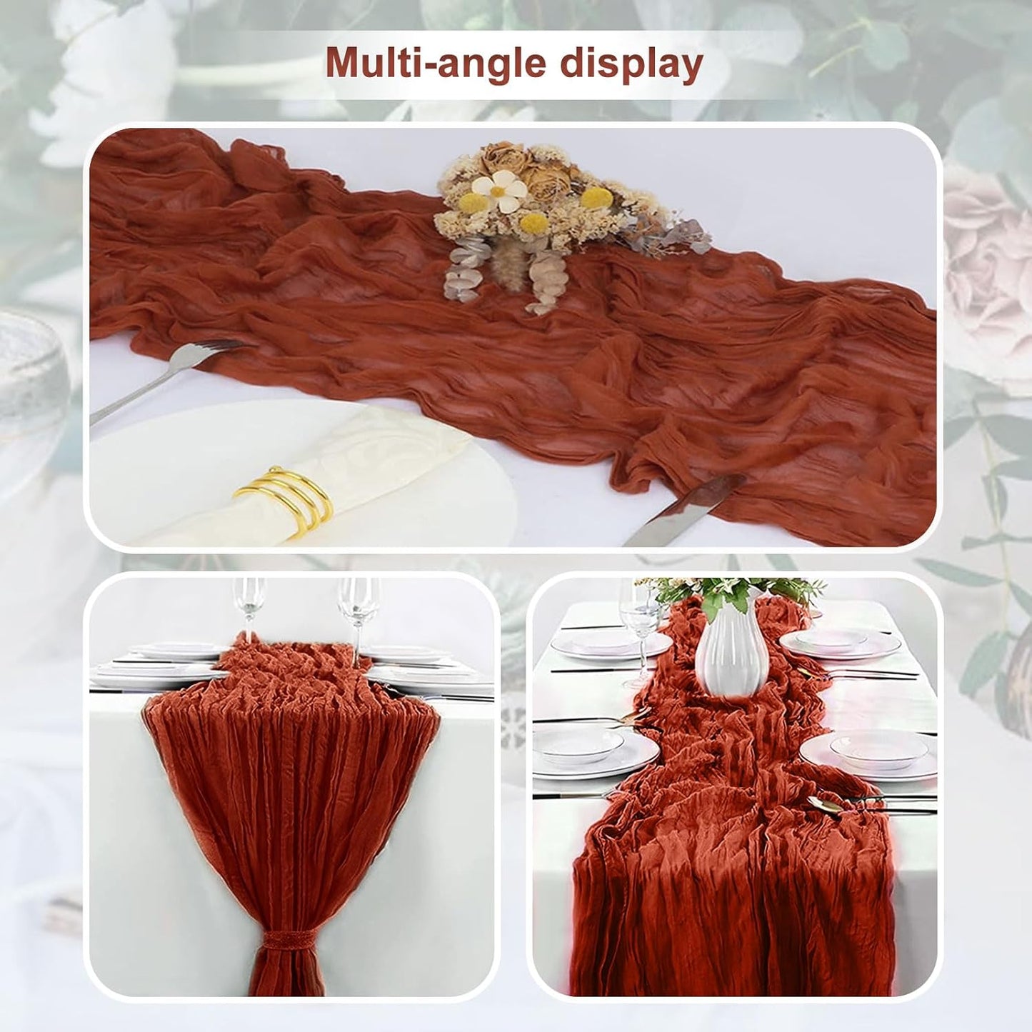 Skiennix Terracotta Cheesecloth Table Runner - 35x120 Inch Rustic Sheer Decor for Weddings & Parties
