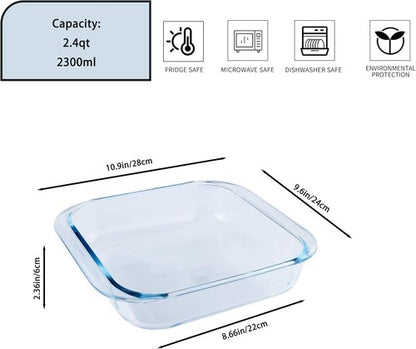 Glass Baking Dish - 2.4Qt Square 9x9 Pan With Oven Mitts - Durable Oven Safe Baking Dish