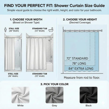 Kouzia Home Waterproof Fabric Shower Curtain Liner, TPU Coated, PEVA-Free & Odorless, Hotel Quality, 3 Magnets, Rust-Proof Metal Grommets, Machine Washable, White, 72x72 Inch