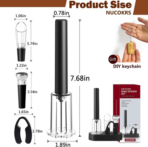 5 Pcs Air Pump Wine Opener Set with Foil Cutter, Wine Pourer, Vacuum Stopper and Storage Base NUCOKRS Corkscrew Great Gift for Wine Lovers