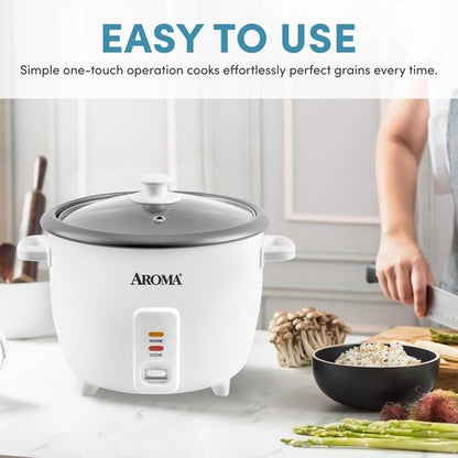 AROMA® Rice Cooker - 8-Cup Uncooked | One-Touch Control & Soup Warmer, 4 Qt, White, ARC-368NG