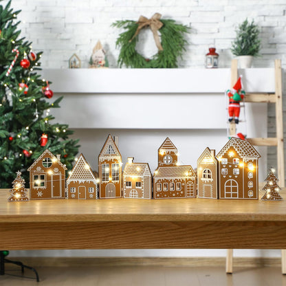 Retisee Christmas Gingerbread House Decorations Set - Foldable Design with LED Light & 2 Trees | Yellow