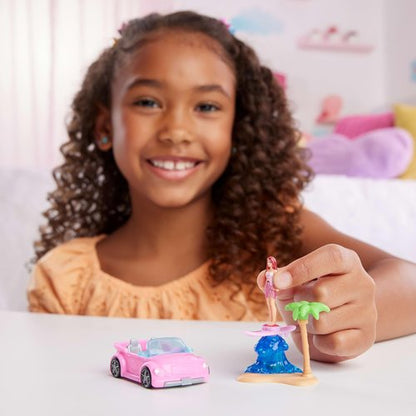 Barbie Mini Doll & Beach Convertible Vehicle Set - 1.5-Inch Color-Change Doll with Accessories