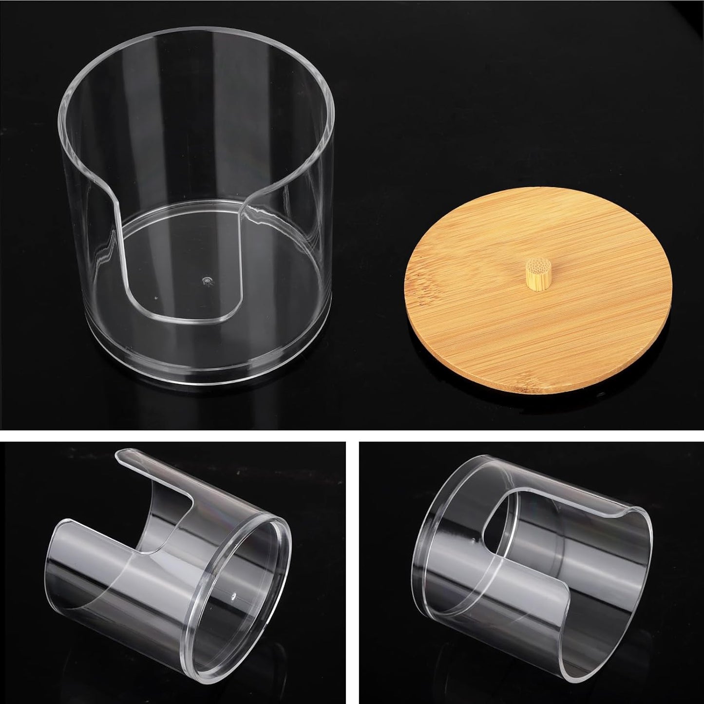 Tbestmax Cotton Pad Dispenser - Clear Plastic Bathroom Organizer with Bamboo Lid