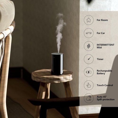 Airversa Waterless Essential Oil Diffuser Kit - Portable Battery Operated Mini Scent Machine with 4 x 10mL Hotel Fragrance Oils | AN8 Black