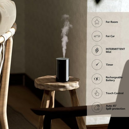 Airversa Waterless Essential Oil Diffuser Kit - Portable Battery Operated Mini Scent Machine with 4 x 10mL Hotel Fragrance Oils | AN8 Black