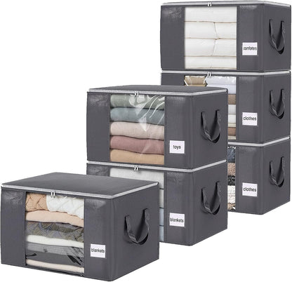 YGEOMER Blanket Storage Bags - 90L Large Foldable Containers | 6 Pack for Bedding, Clothes & Toys