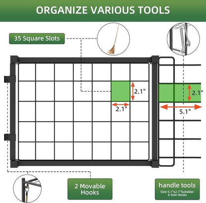 LAKEMID Garden Tool Organizer Stand - Mobile Yard Tool Rack with 2 Hooks | Holds Up to 42 Tools
