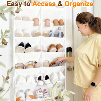 UVIAHOMI Over The Door Shoe Organizer - 10-Tier Clear Pocket Storage for Sneakers, Boots & Heels - White