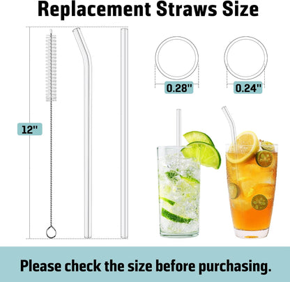 PROOCI 12" Replacement Straws - 10-Pack Food Grade Tritan Plastic for Stanley & Yeti Tumblers | Clear Reusable Straws with Cleaning Brush