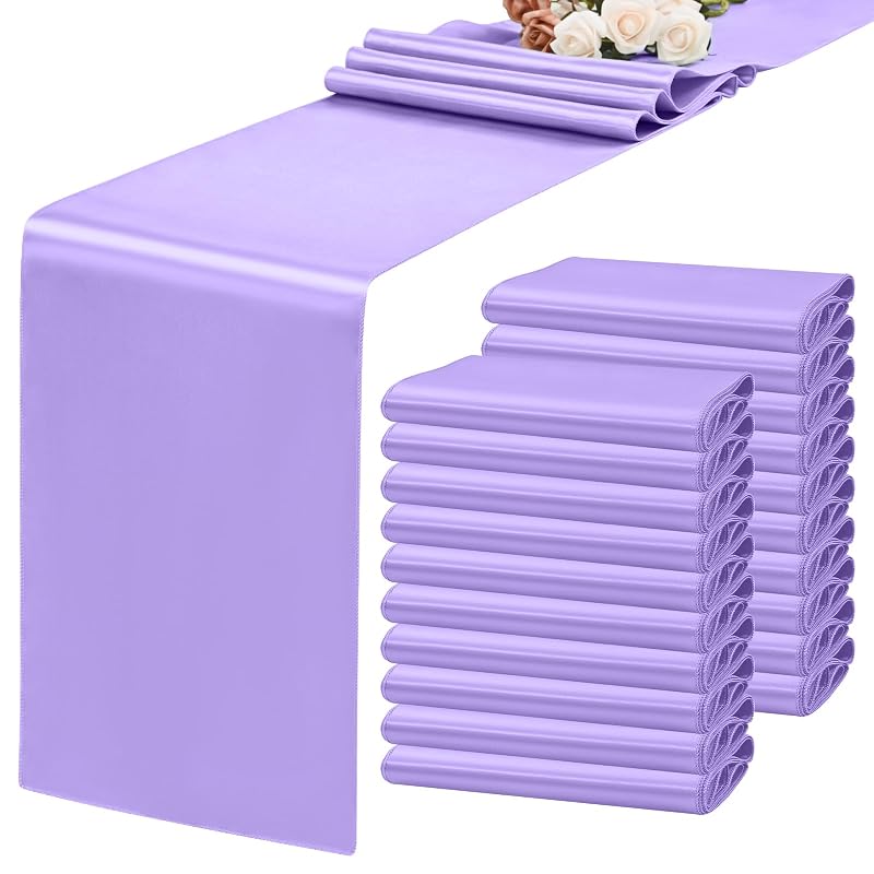 Lavender 20 Pack Satin Table Runner 12 x 72 Inches - Premium Polyester Wrinkle-Free Linens (Variation: Lavender+20 Pack 30 x 183 cm)