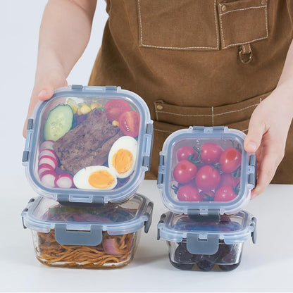 Regine Switzerland Glass Food Storage Containers - Airtight & Leak Proof, 4 Pack, BPA Free, Grey