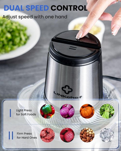 LINKChef 6-Cup Food Processor - 1.5L Electric Meat Grinder & Vegetable Chopper for Home Use