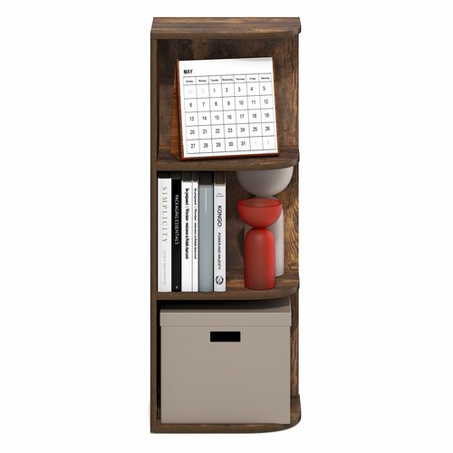 Furinno PASIR Book Shelf, 3-Tier Corner Bookshelf with Open Shelf, Standing Bookcase, 9.3 x 12 x 31.5, for Organization and Storage, for Living Room, Bedroom, Home Office, Amber Pine